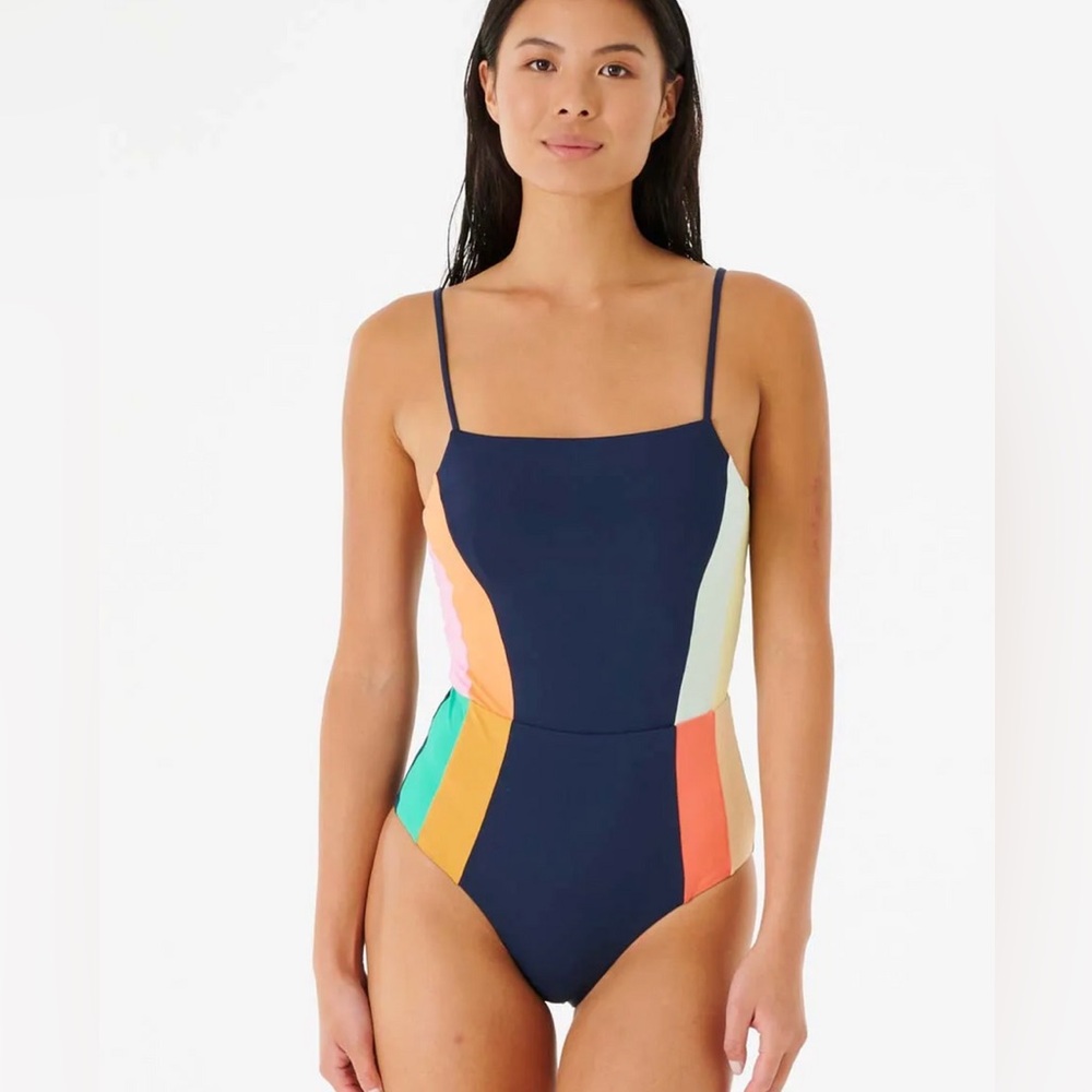 Rip Cirl Day Break One Piece colorblock retro Swimsuit Navy Coral xs